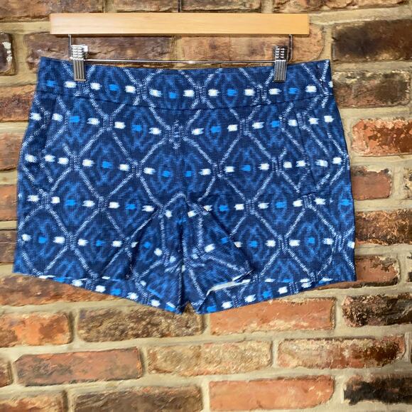 J. Crew Blue Ikat Tapestry Woven Flat Front Chino Side-Zip Shorts Women's Size 4 - Picture 1 of 5